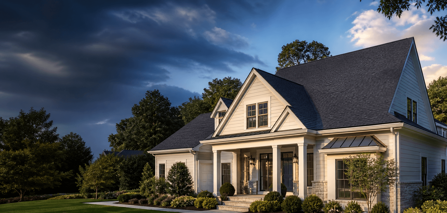 Central Indiana home with a charcoal architectural-shingle roof after a passing storm